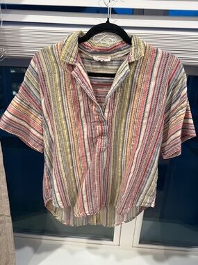 Pilcro Multicolor Striped Short-Sleeve Button-Down Shirt